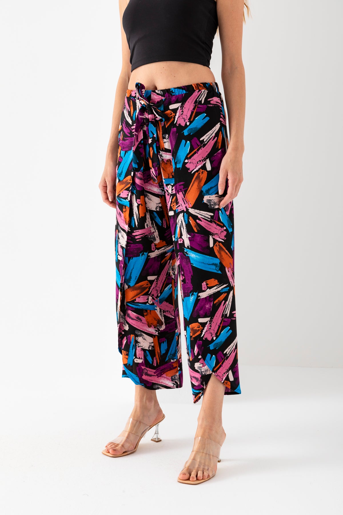 Kadın Mürdüm Mavi Pembe Çok Renkli Zarf Kapaklı İçi Şortlu Viskon Dokuma Şalvar Pantolon