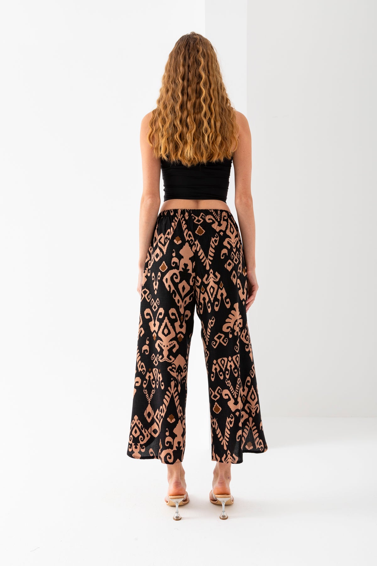 Kadın Siyah Mokka Zarf Kapaklı İçe Katlamalı İçi Şortlu Viskon Dokuma Şalvar Pantolon