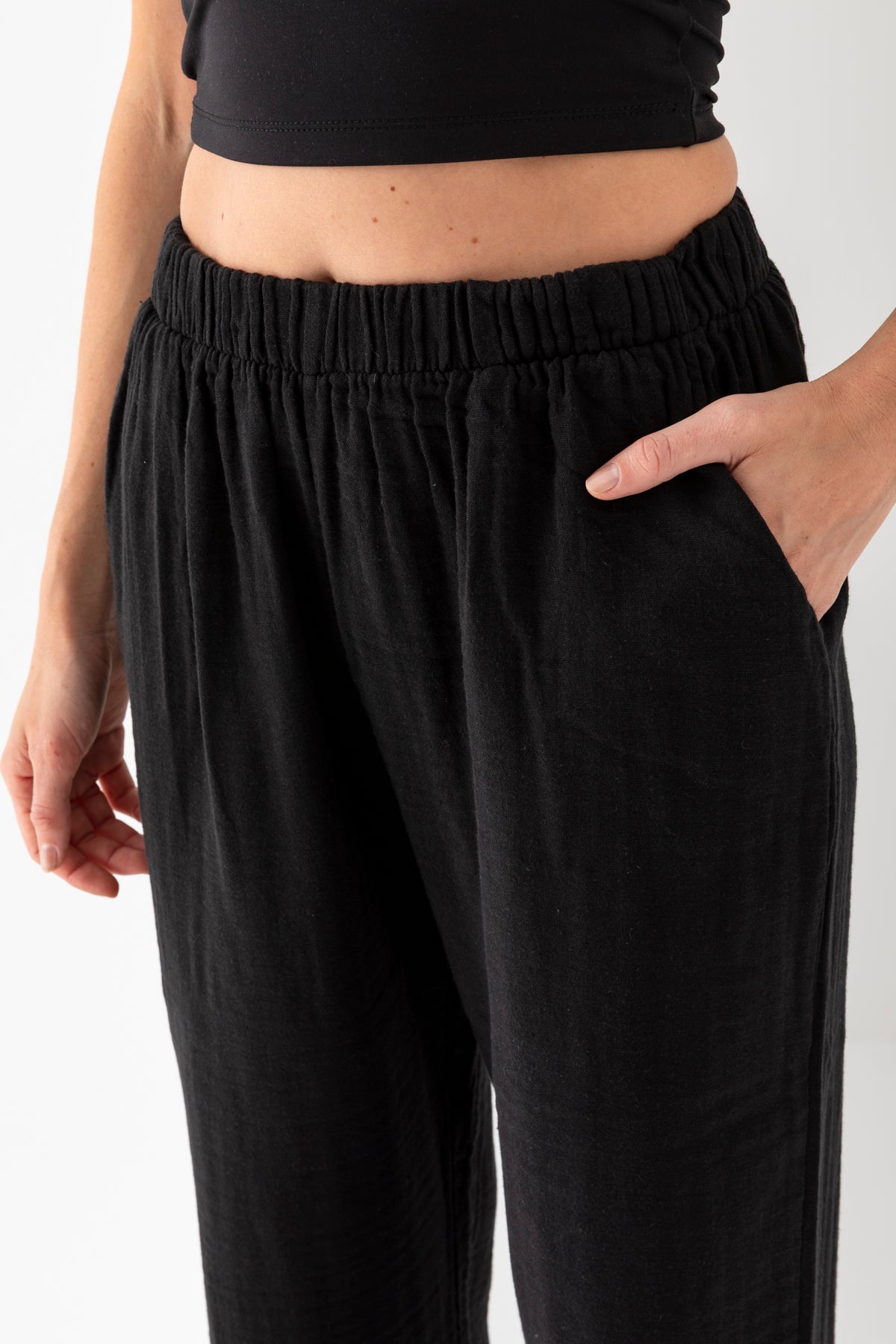 Kadın %100 Pamuk Siyah Geniş Paça Muslin Pantolon