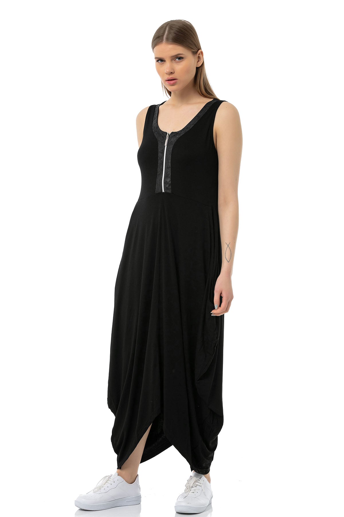 Kadın Siyah Önüderi Garnili Şalvar Elbise