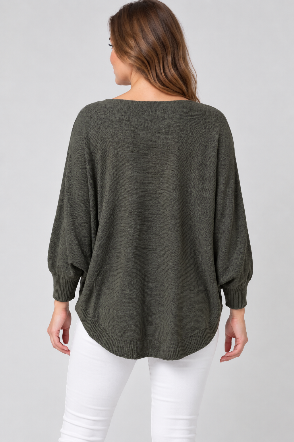 Kadın İtalyan Stil Yarasa Kol Sonsuz Yaka Oversize Merserize Triko Bluz