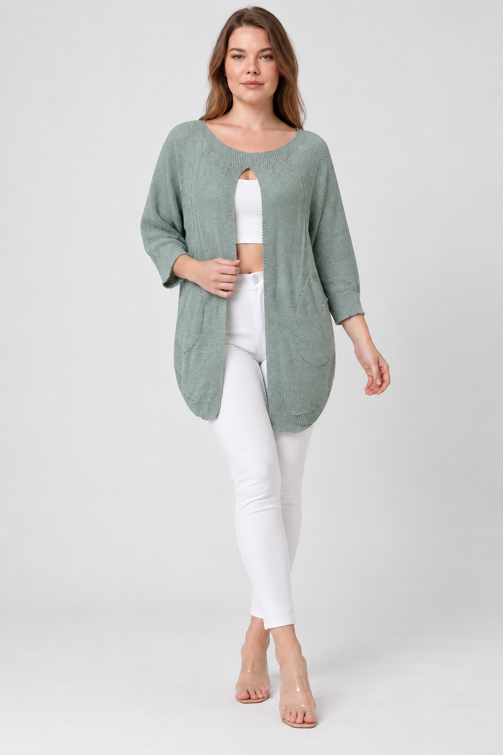 Kadın İtalyan Stil Yarasa Kol Önü Derin Yırtmaçlı Oversize Merserize Triko Tunik