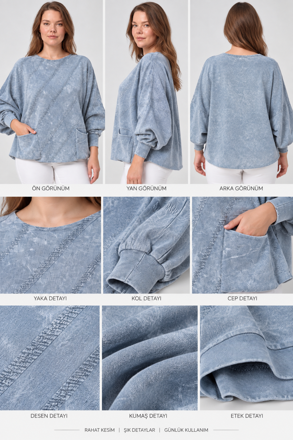 Kadın İtalyan Stil Yarasa Kol Oversize Triko Bluz
