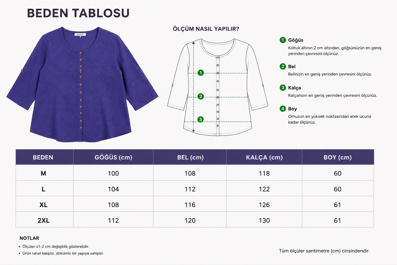 %100 Organik Pamuk Kadın Önü Nakışlı Düğme Detaylı Otantik Bluz