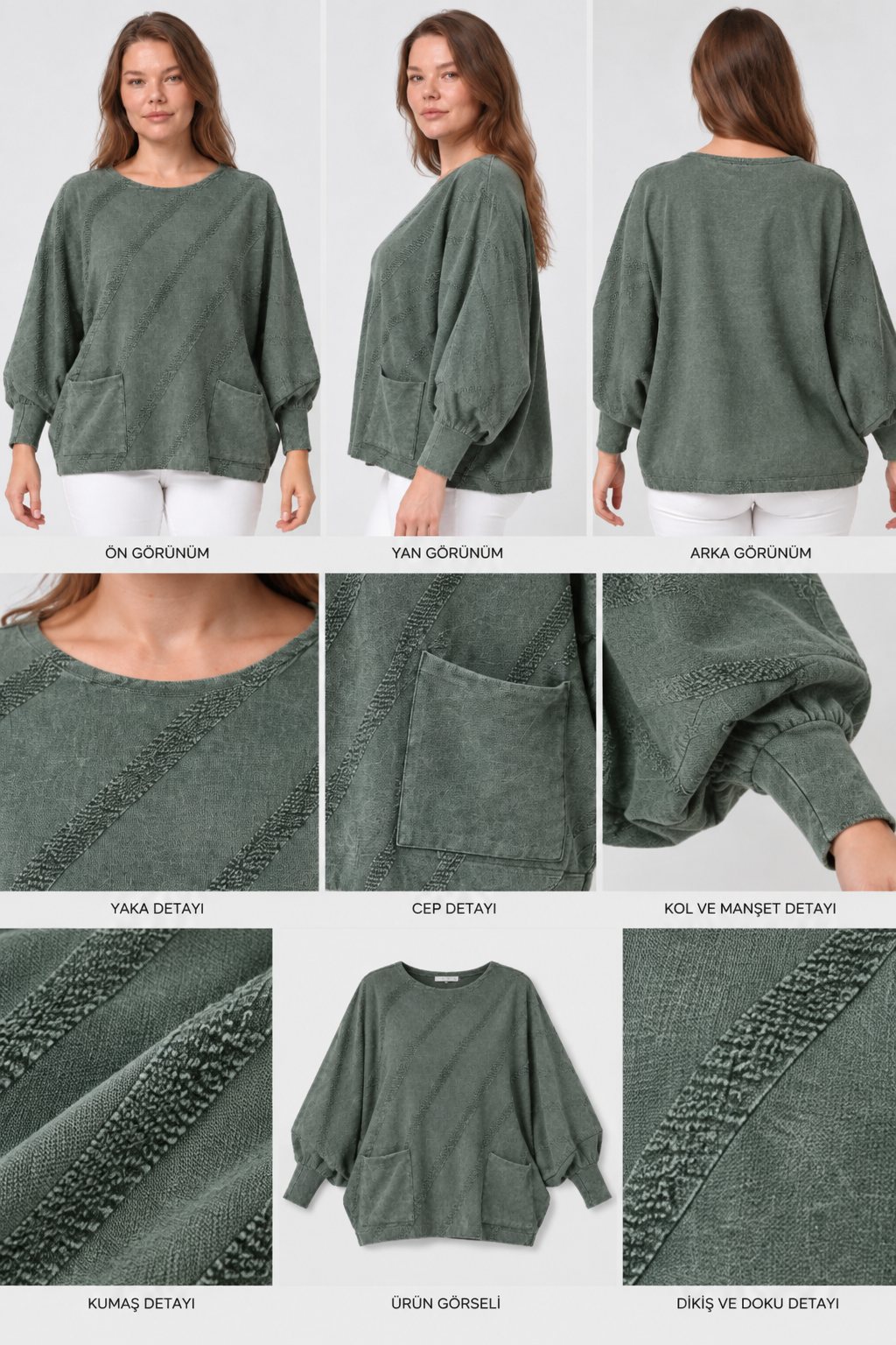 Kadın İtalyan Stil Yarasa Kol Oversize Triko Bluz