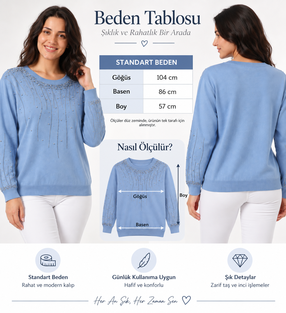 Kadın Önü Ve Kolları Taş Baskılı Uzun Kollu Triko Bluz
