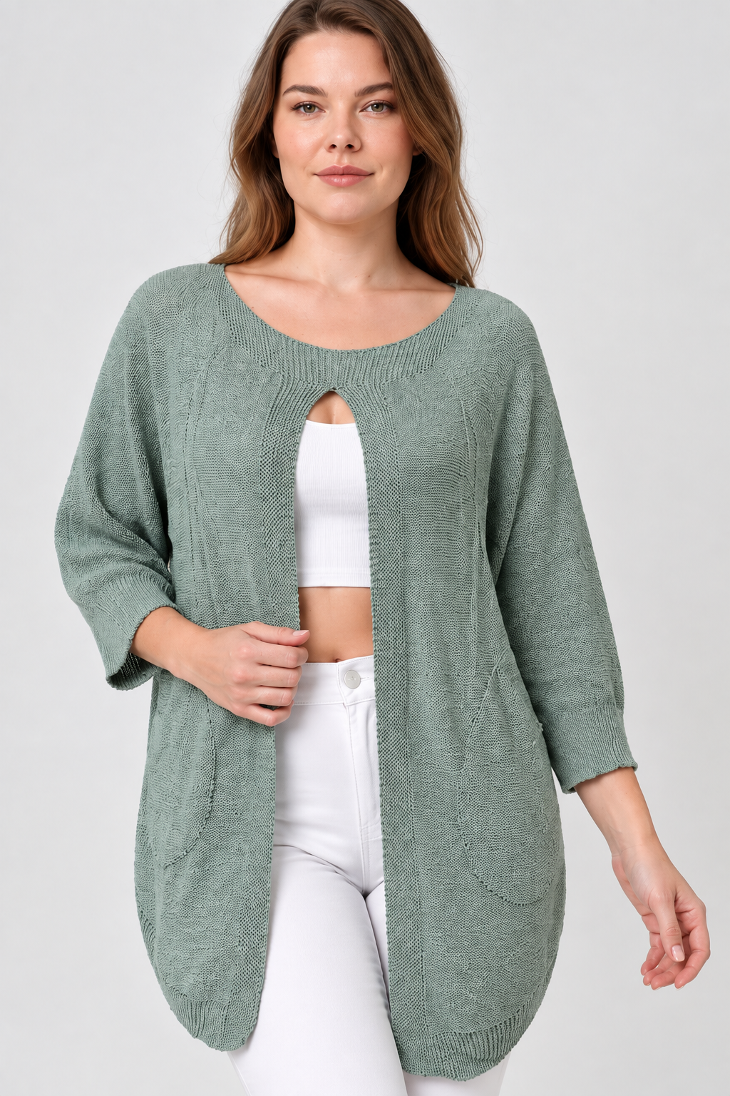 Kadın İtalyan Stil Yarasa Kol Önü Derin Yırtmaçlı Oversize Merserize Triko Tunik