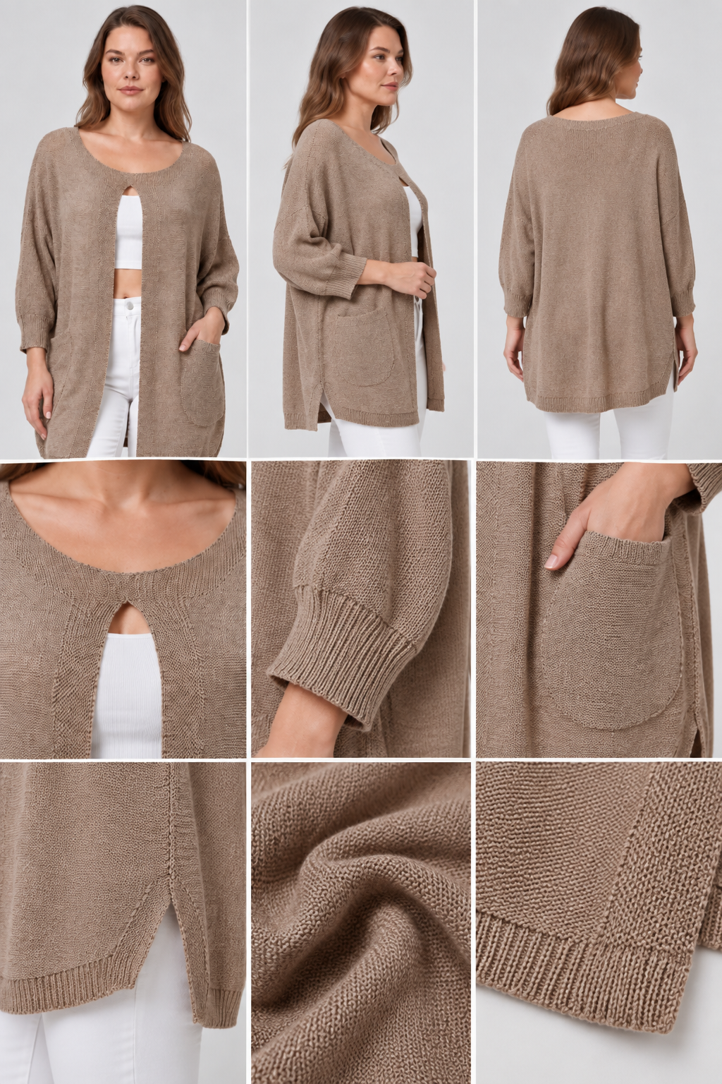 Kadın İtalyan Stil Yarasa Kol Önü Derin Yırtmaçlı Oversize Merserize Triko Tunik