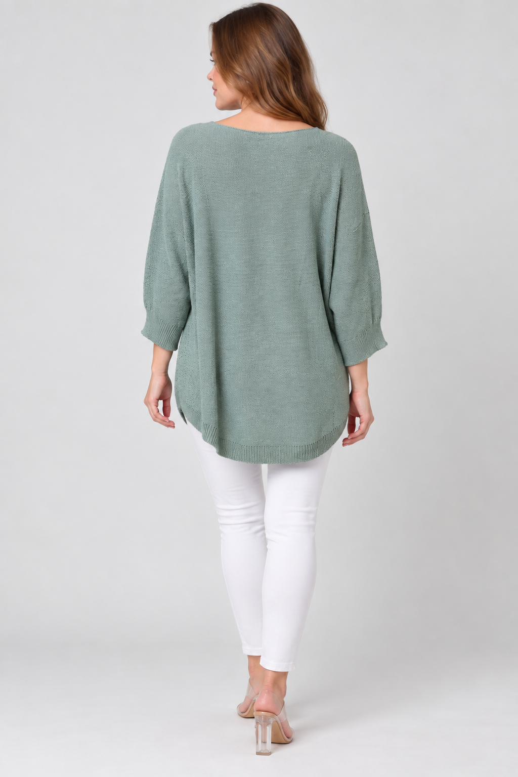 Kadın İtalyan Stil Yarasa Kol Önü Derin Yırtmaçlı Oversize Merserize Triko Tunik