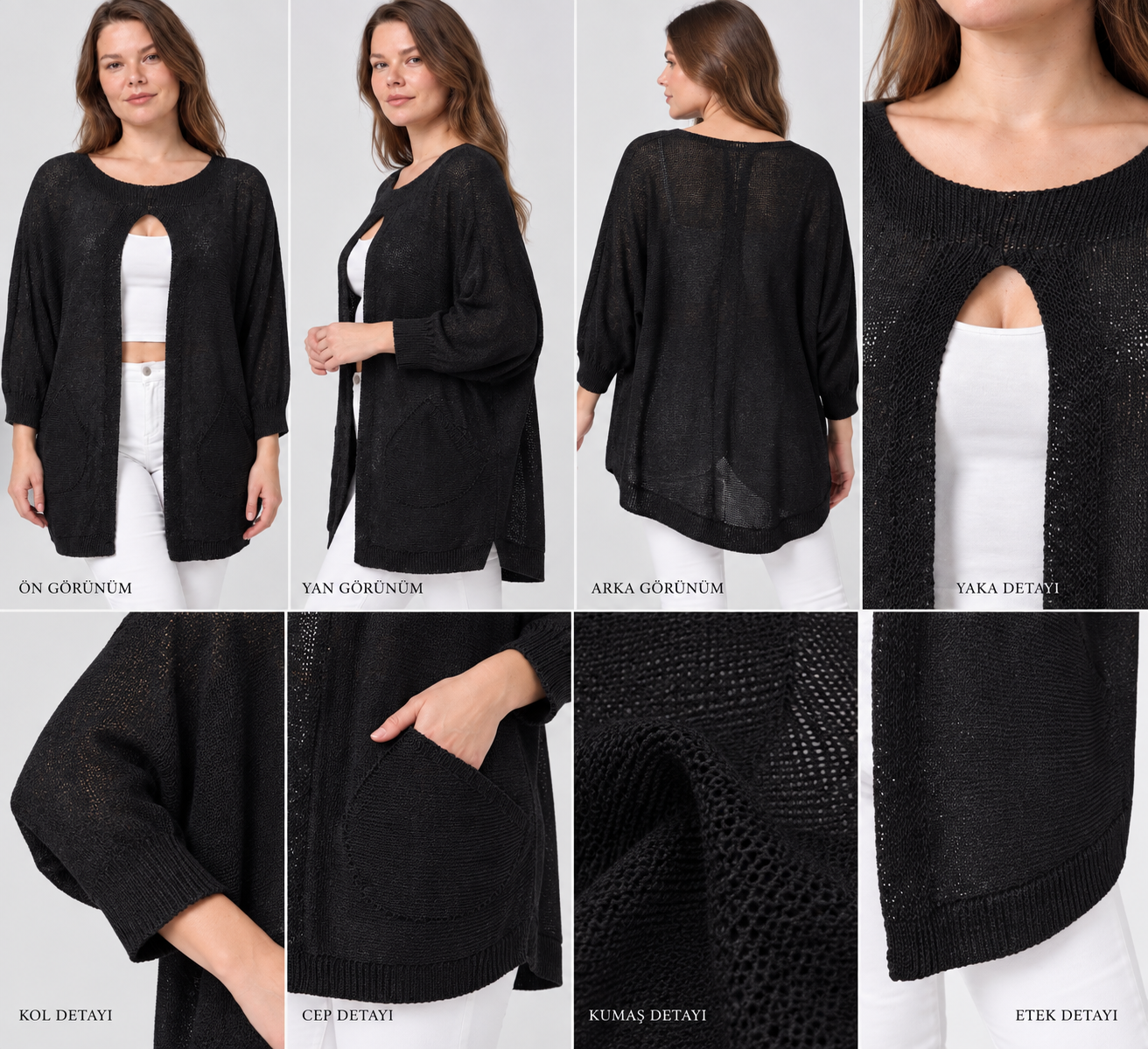 Kadın İtalyan Stil Yarasa Kol Önü Derin Yırtmaçlı Oversize Merserize Triko Tunik