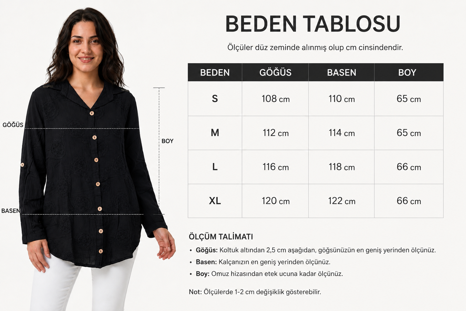 %100 Organik Pamuk Kadın Önü Nakış Detaylı Uzun Kollu Gömlek