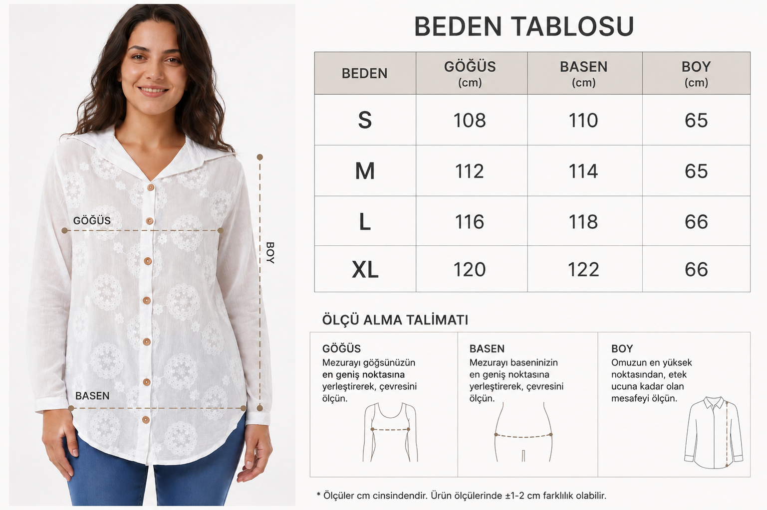 %100 Organik Pamuk Kadın Önü Nakış Detaylı Uzun Kollu Gömlek