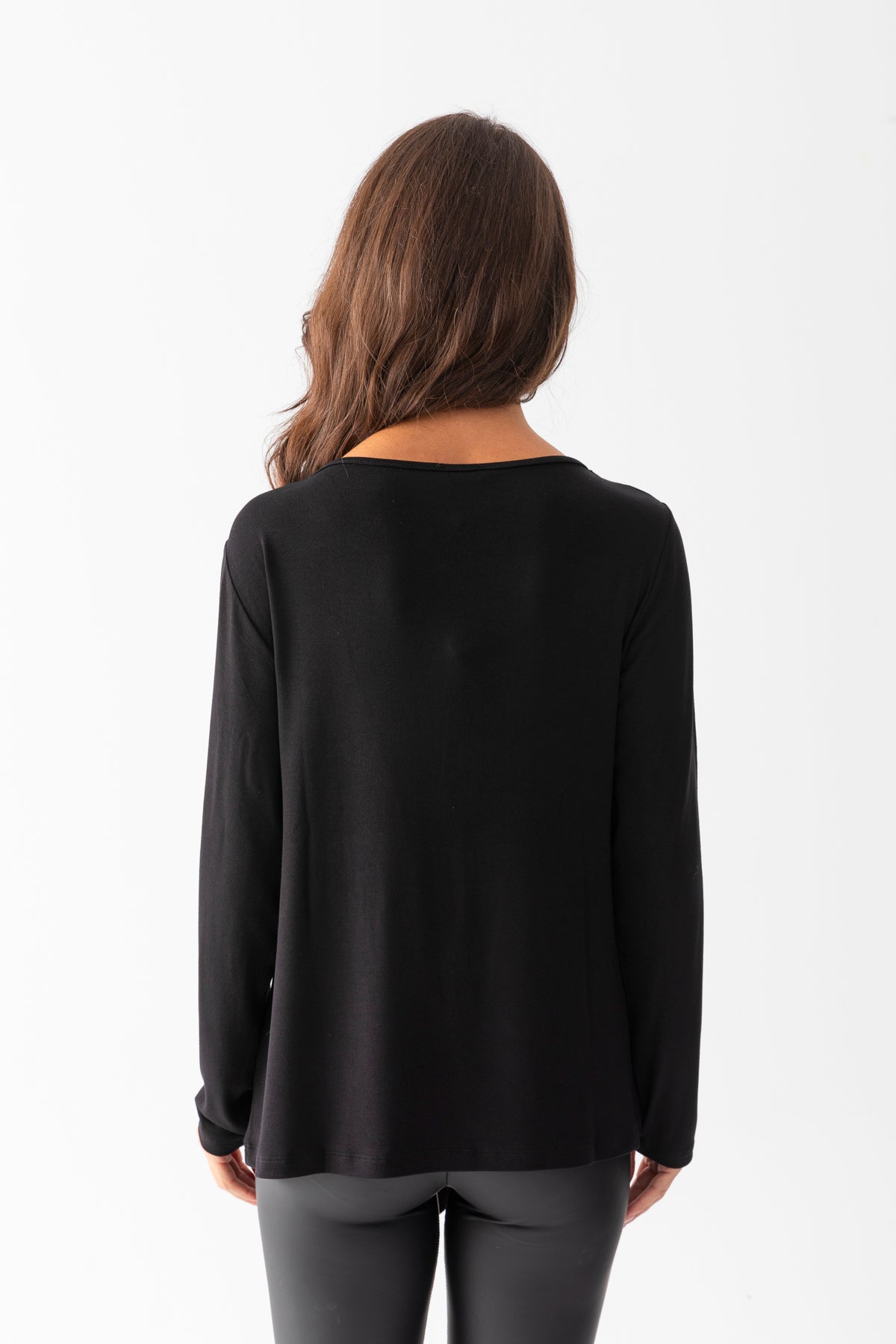Kadın Siyah Katlamalı Detaylı Uzun Kollu Tunik