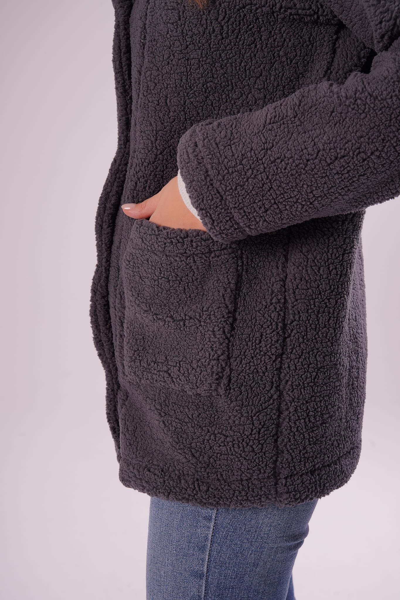 Kadın Füme Düğmeli Polar Hırka