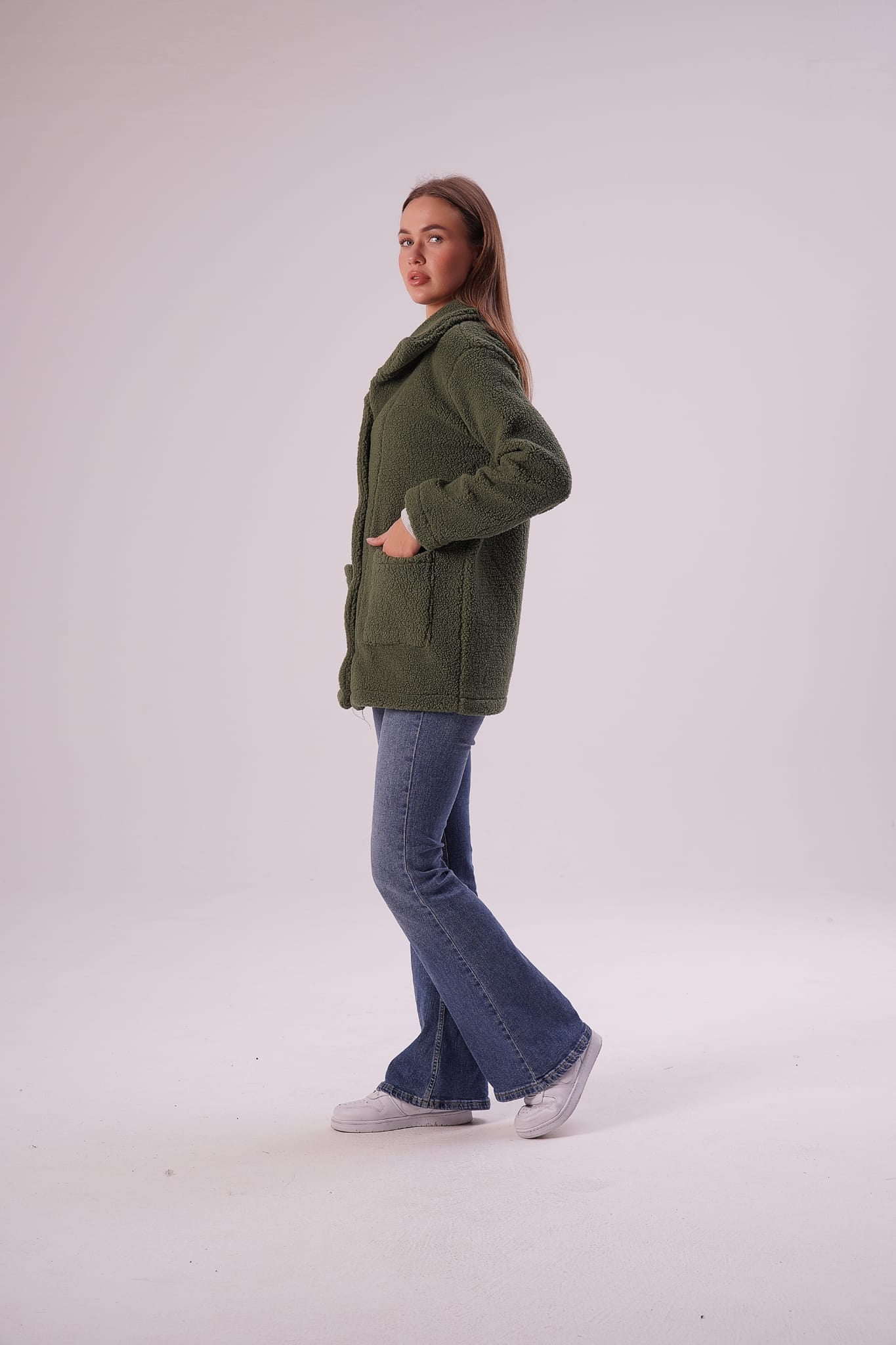 Kadın Haki Düğmeli Polar Hırka