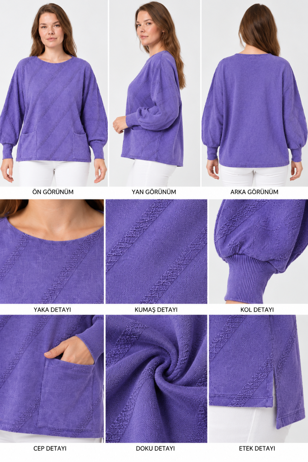 Kadın İtalyan Stil Yarasa Kol Oversize Triko Bluz