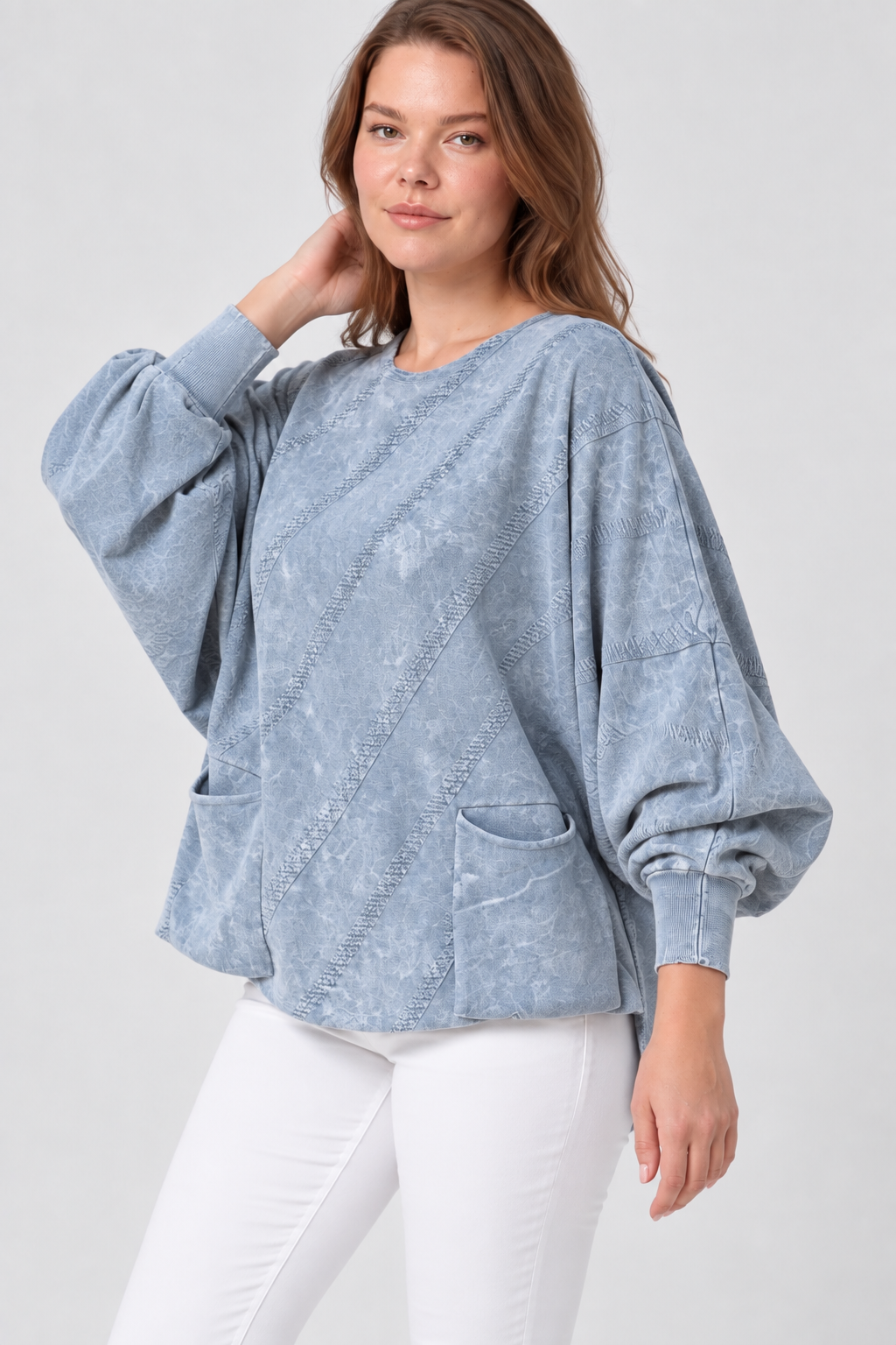 Kadın İtalyan Stil Yarasa Kol Oversize Triko Bluz