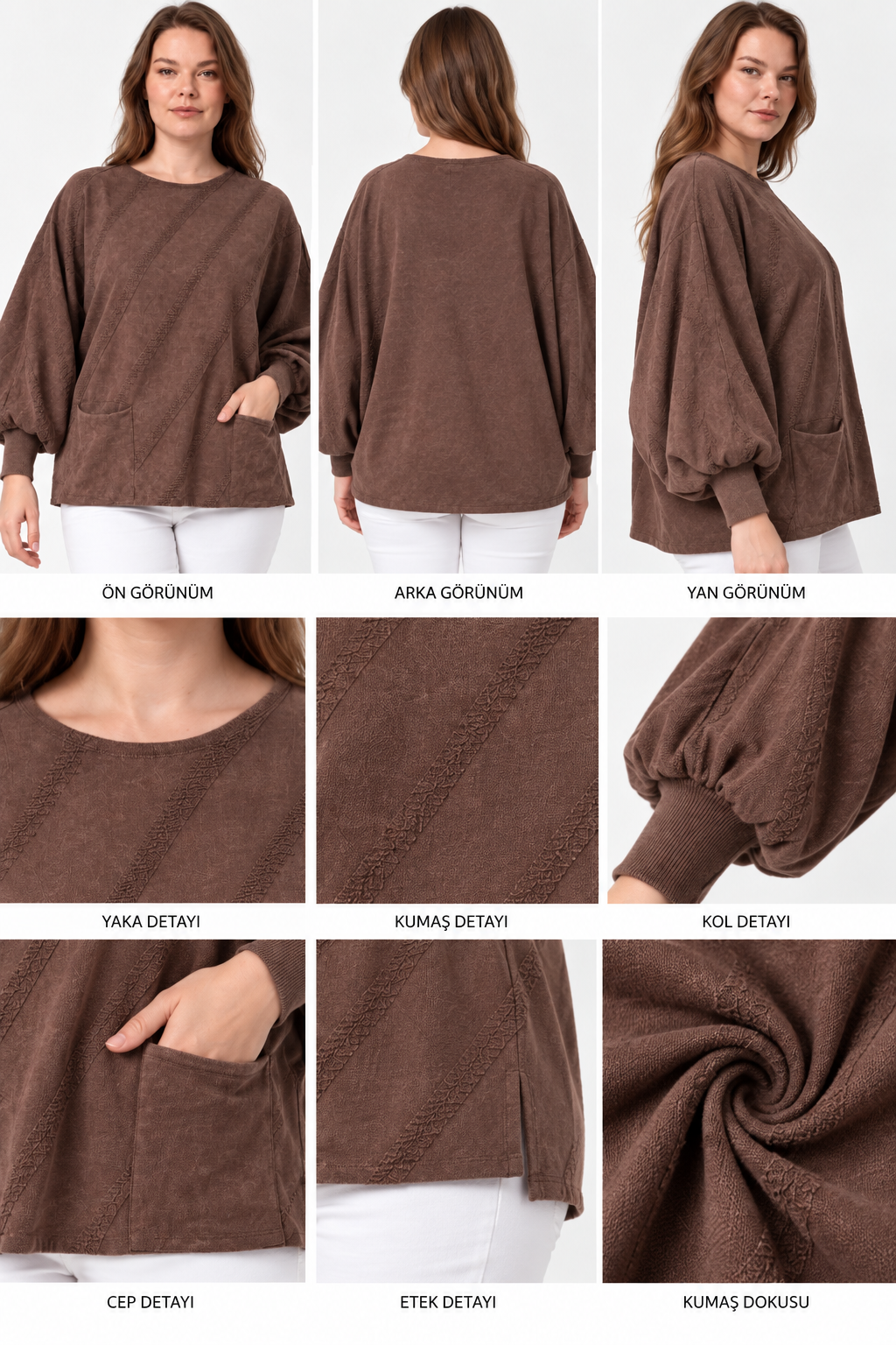 Kadın İtalyan Stil Yarasa Kol Oversize Triko Bluz