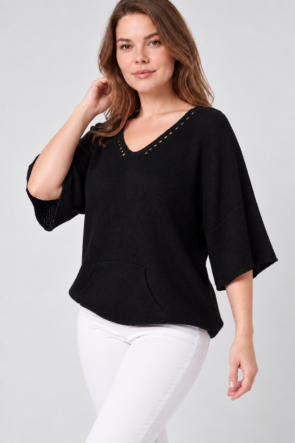 Kadın İtalyan Stil Yarasa Kol Oversize Merserize Triko Bluz