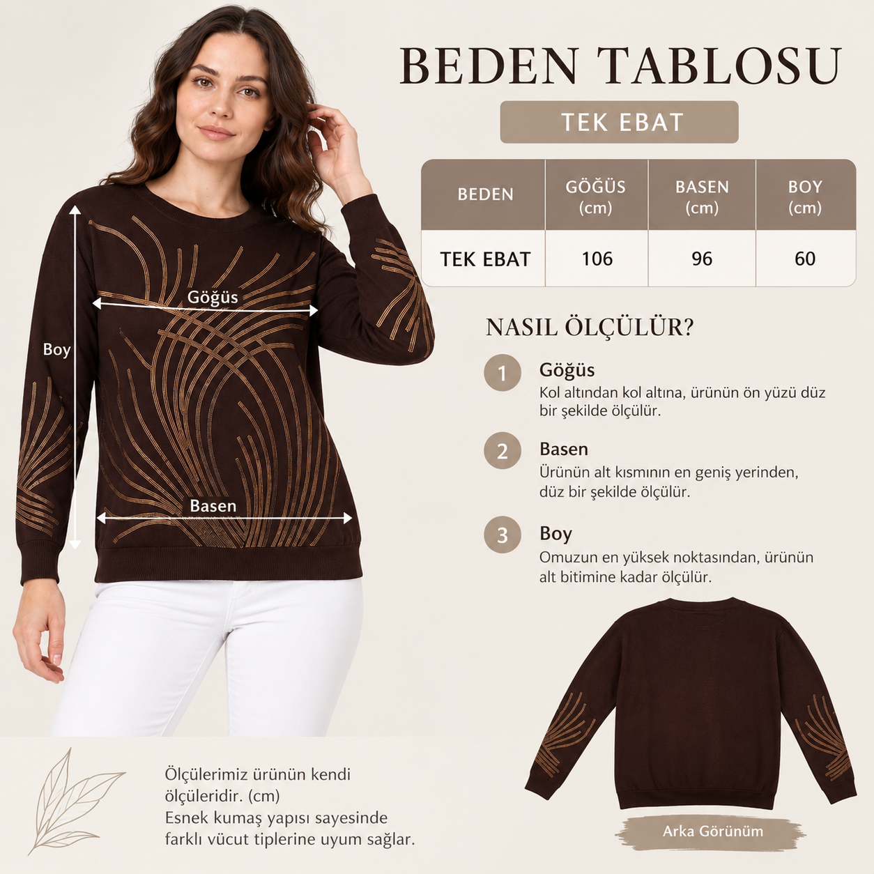 Kadın Önü Ve Kolları Taş Baskılı Uzun Kollu Triko Bluz