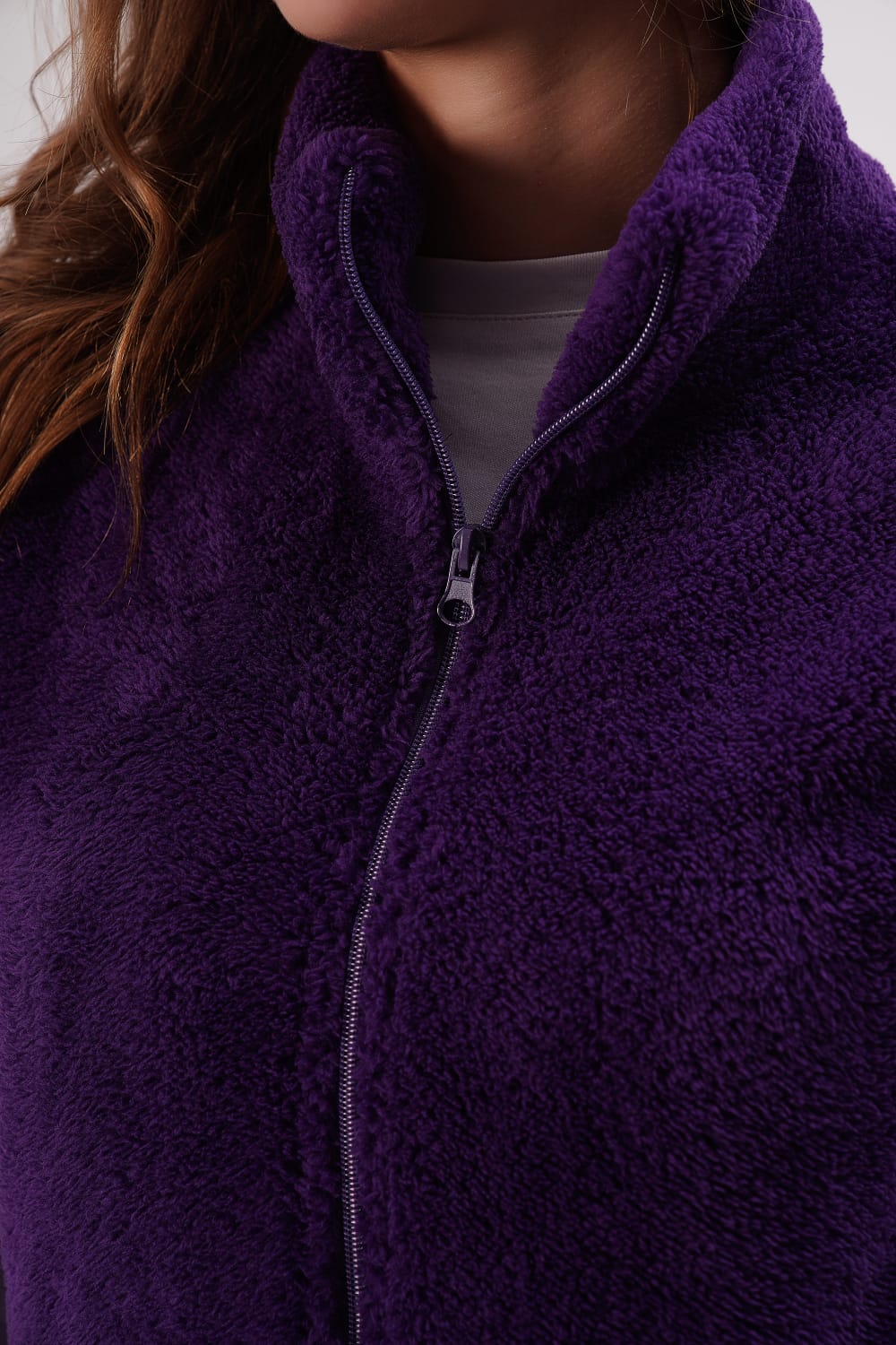 Kadın Mor Dik Yaka Peluş Yelek