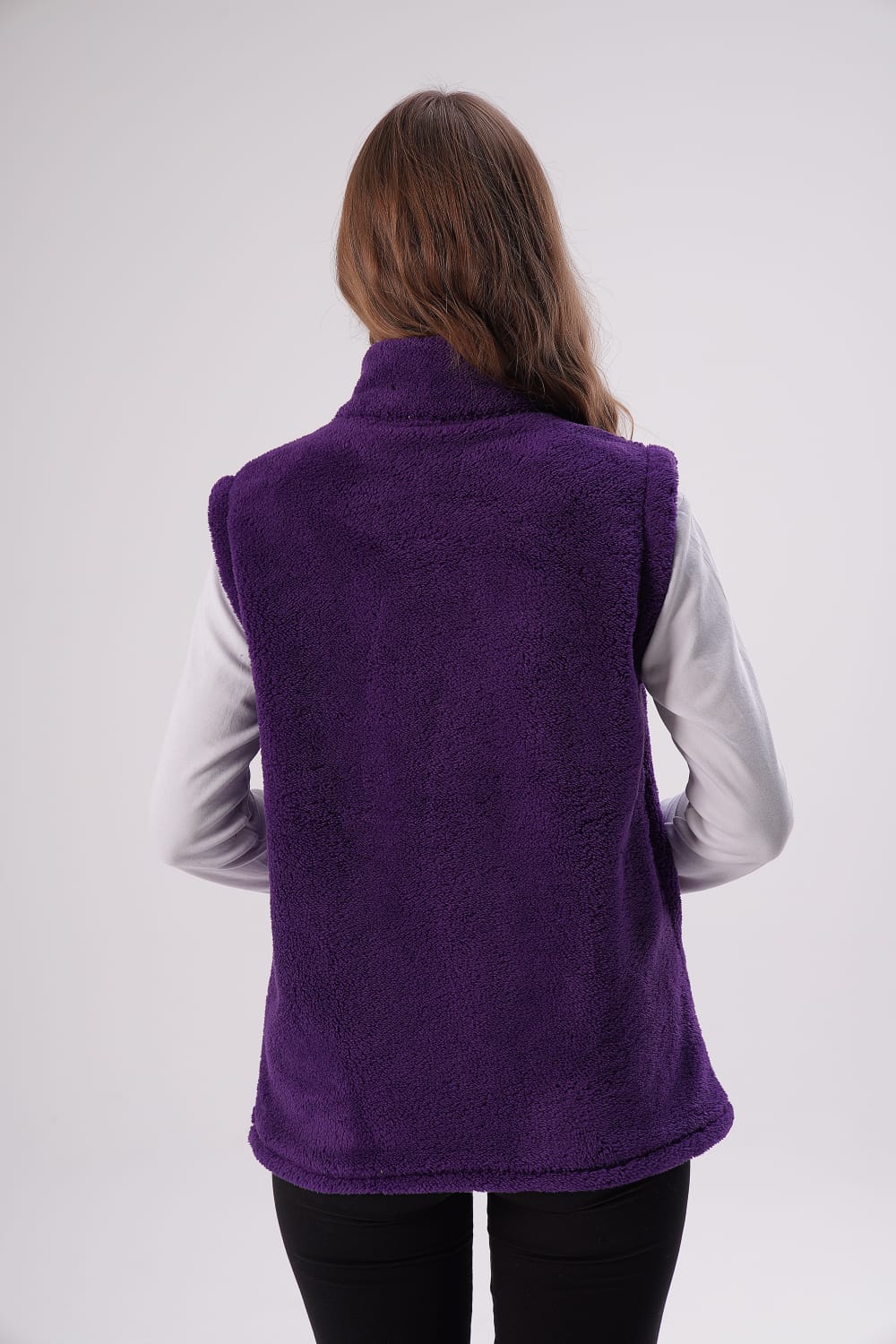 Kadın Mor Dik Yaka Peluş Yelek