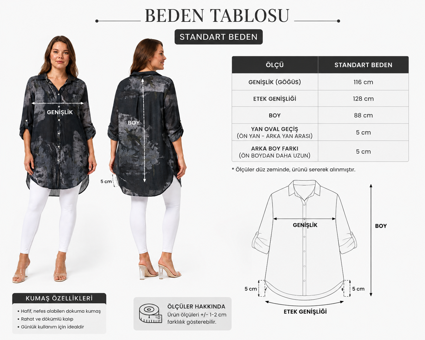 Kadın Çok Renk Desenli İtalyan Stil Düğmeli Gömlek Yaka Tunik