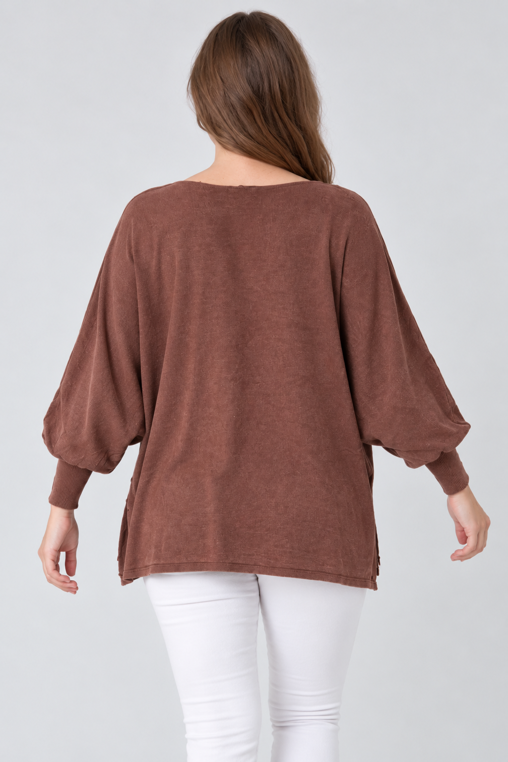 Kadın İtalyan Stil Yarasa Kol Yanı Yırtmaçlı Cep Detaylı Oversize Triko Bluz
