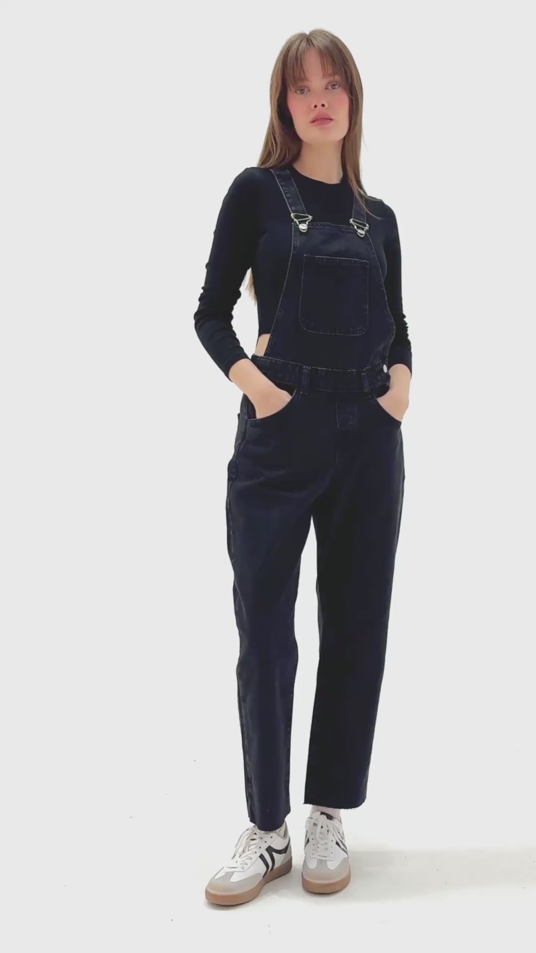 Kadın Siyah Slim Dar Kesim Kot Tulum