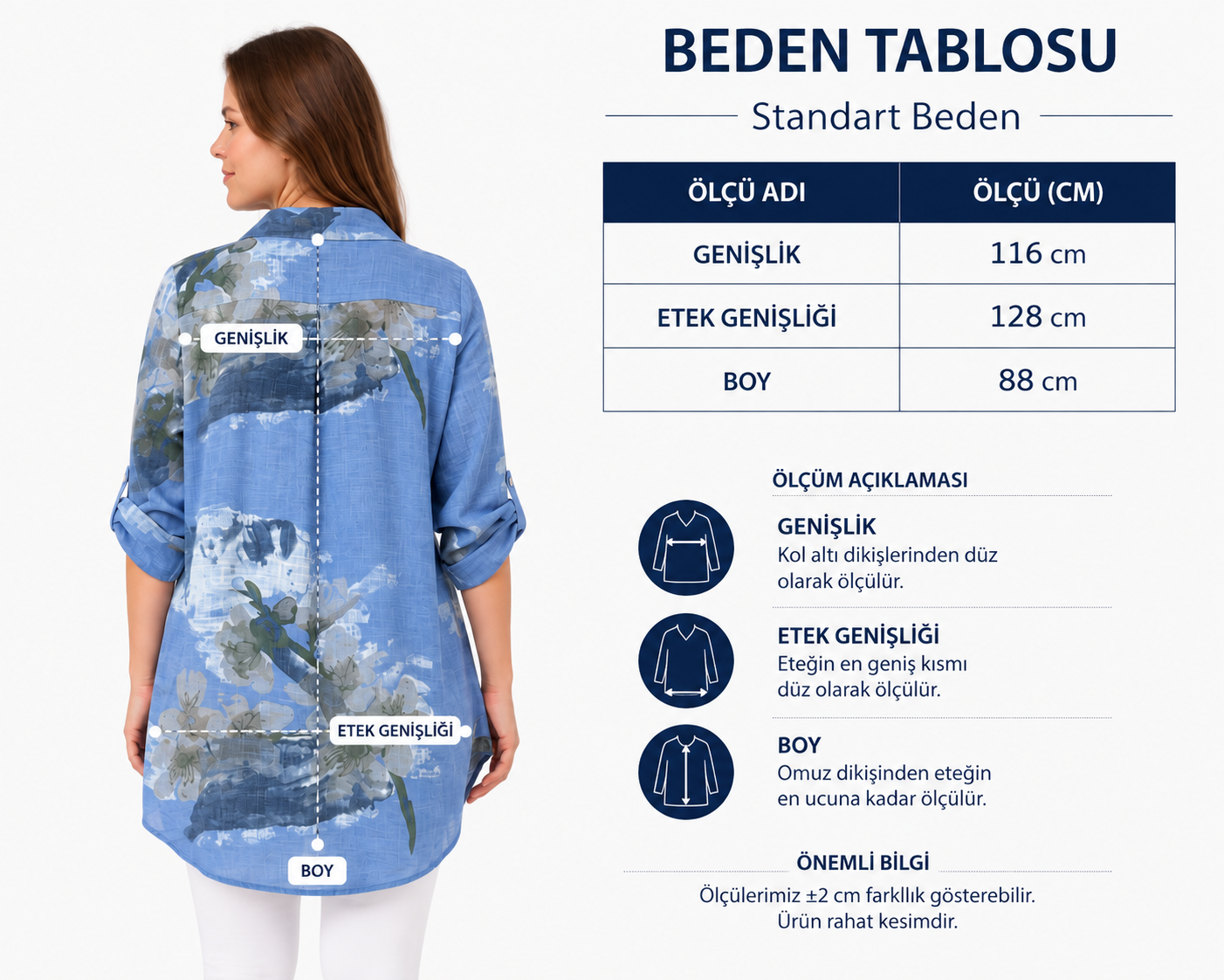 Kadın Çok Renk Desenli İtalyan Stil Düğmeli Gömlek Yaka Tunik