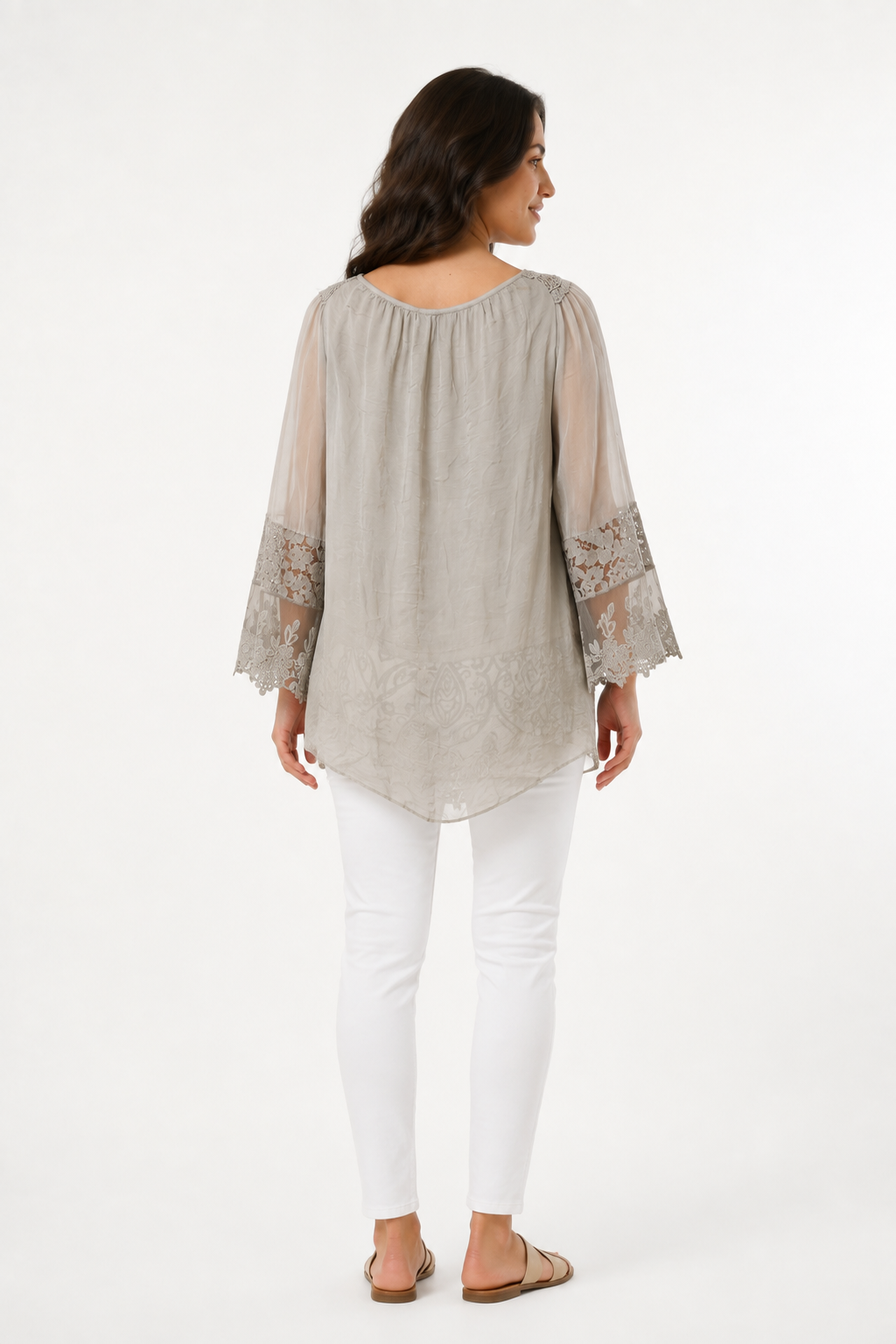 Kadın Çiçek Nakışlı İpek Kumaş Bluz