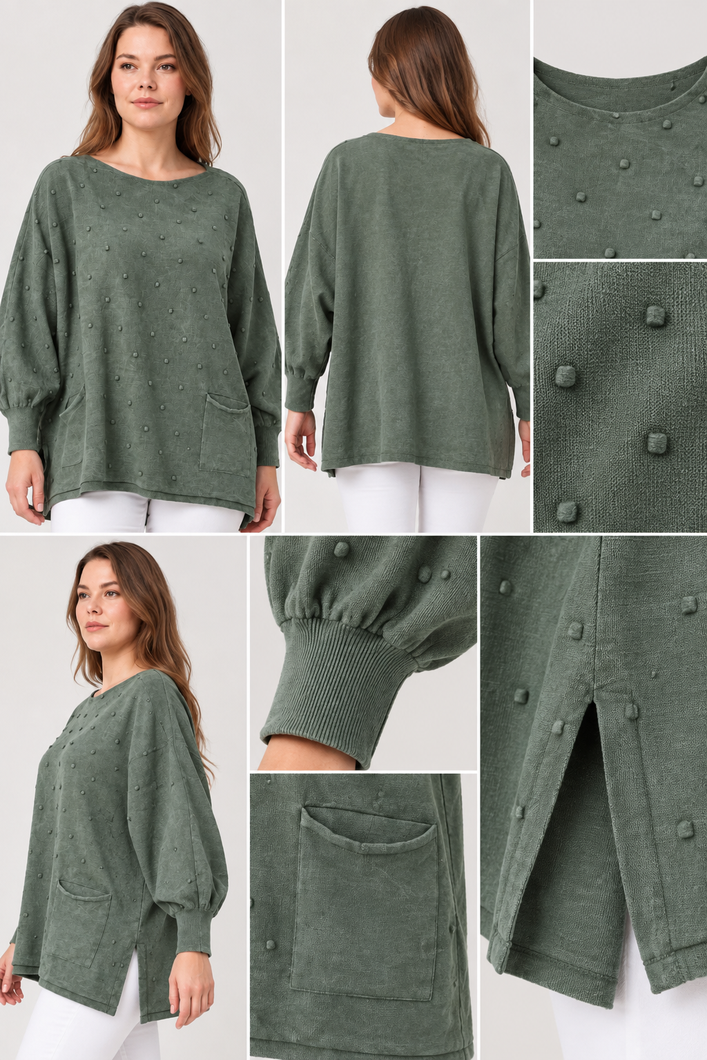Kadın İtalyan Stil Yarasa Kol Yanı Yırtmaçlı Cep Detaylı Oversize Triko Bluz