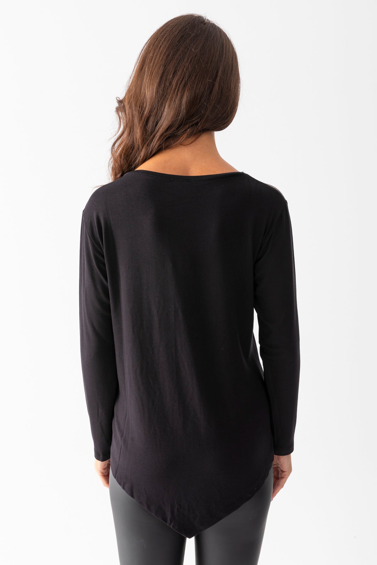 Kadın Siyah Yaksı Tül Detaylı Önü Leopar Detaylı Eteği Aimetrik Bluz