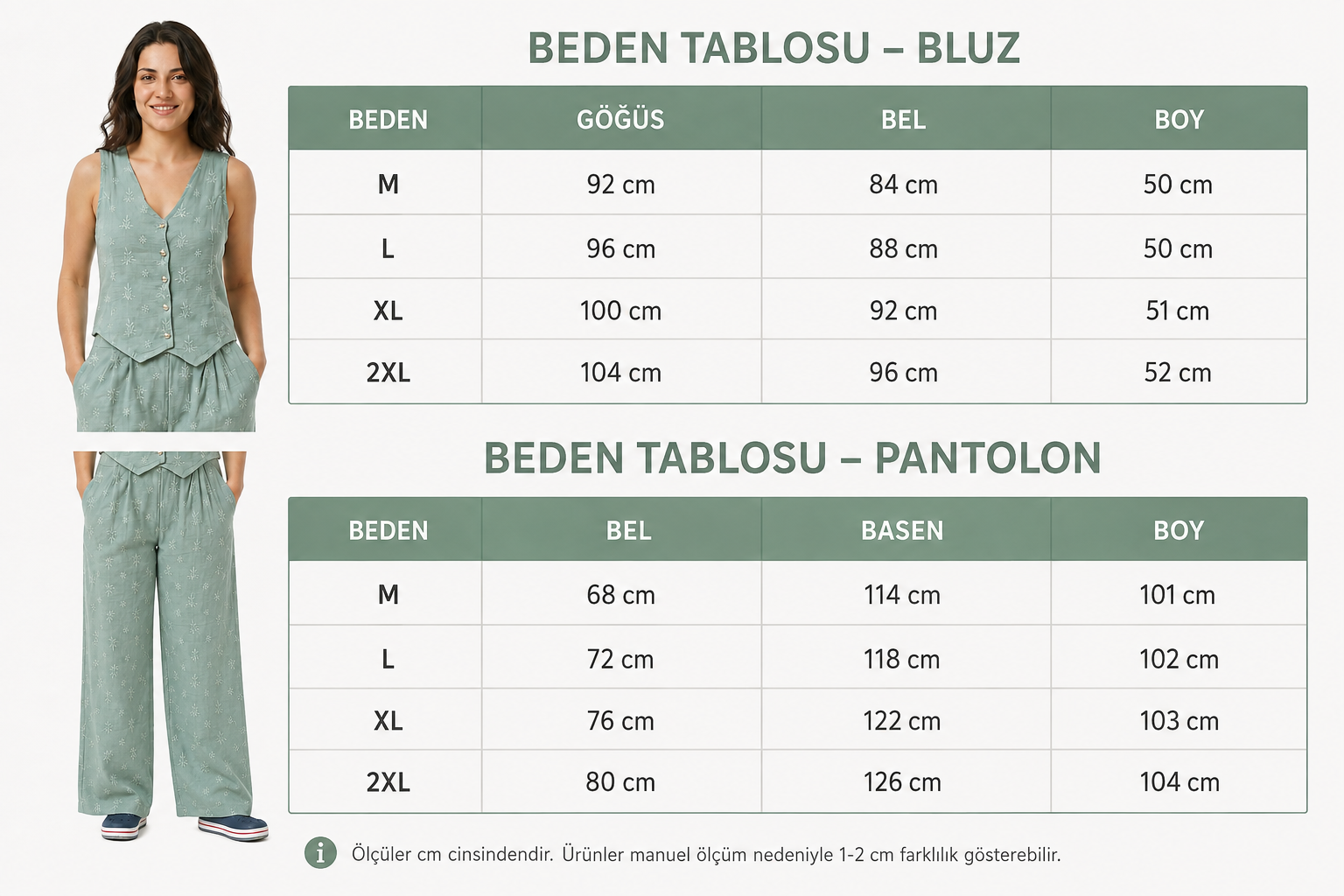 Kadın Yelekli Brodeli Müslin Kumaş Alt - Üst Takım