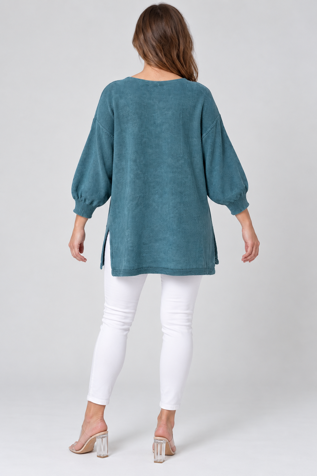 Kadın İtalyan Stil Yarasa Kol Yanı Yırtmaçlı Cep Detaylı Oversize Triko Bluz
